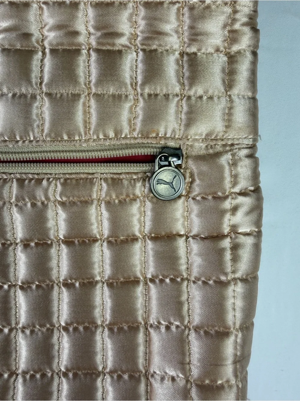 Vintage Puma Quilted Crossbody Bag in Champagne with Red Strap- Classic Puma